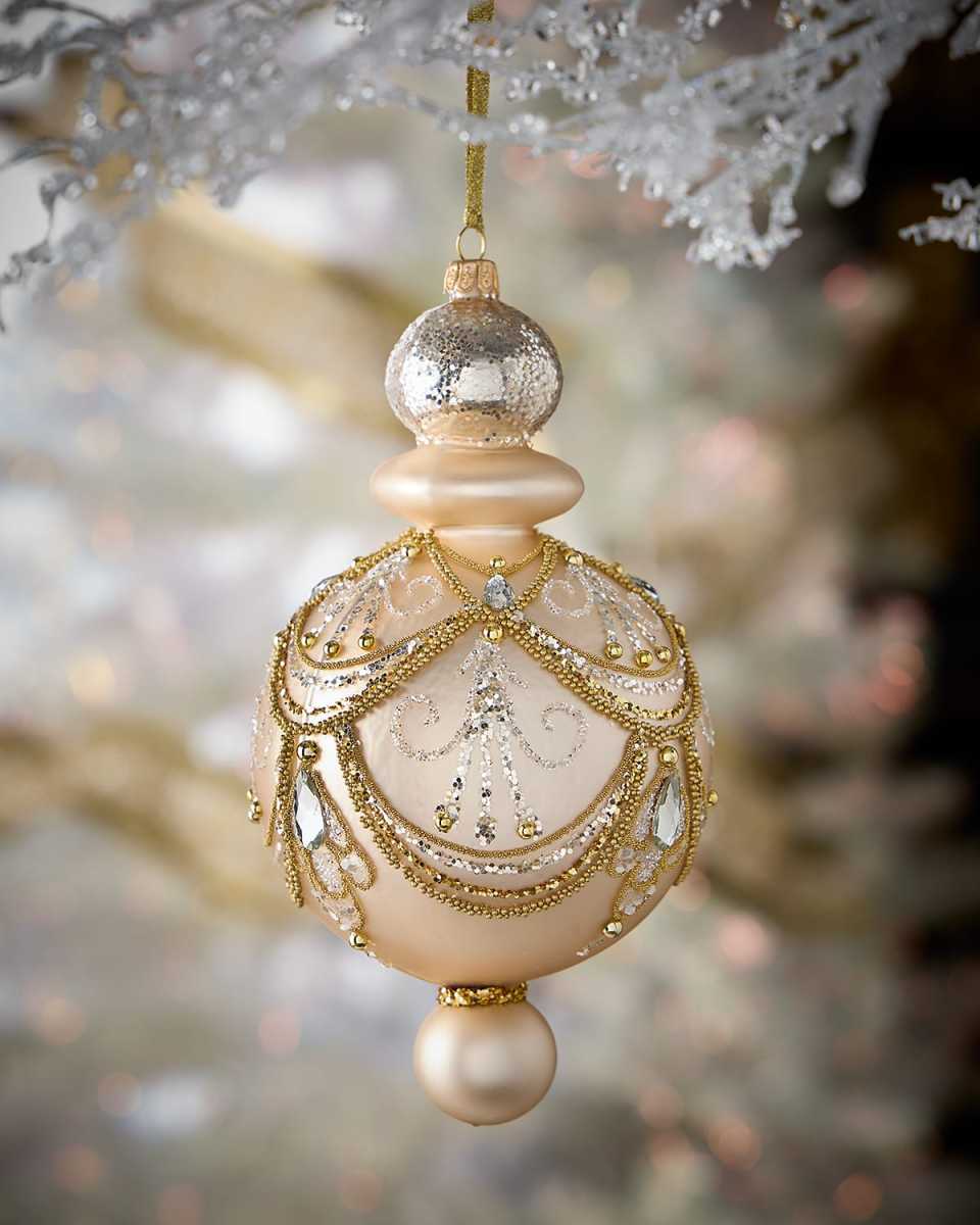 Champagne with Gold Glitter Art Deco Finial Ornament